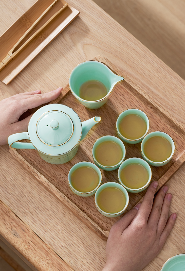 【速发】鲁青瓷茶具淄博陶瓷功夫茶具套装鲁青瓷茶壶茶杯办公室会客
