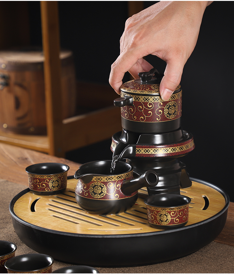 功夫茶具石磨茶壶茶杯盘办公室自动旋转泡茶器懒人小套装家用茶盘梅子