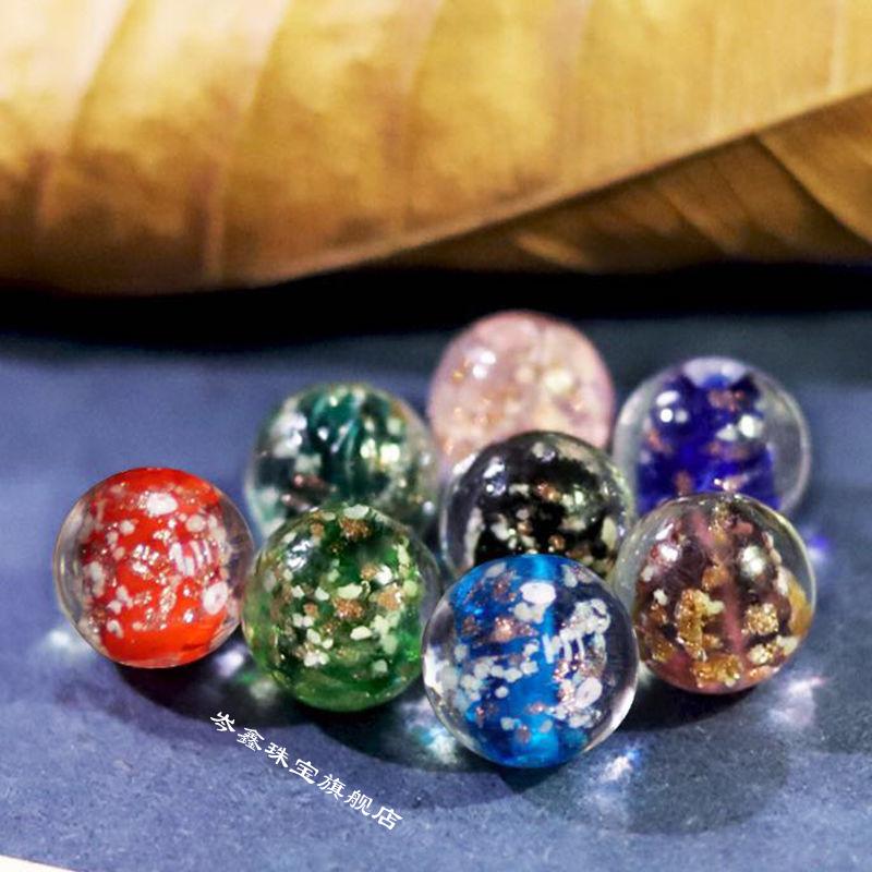 夜光金沙琉璃珠散珠通透水晶圆珠diy饰品配件手链玻璃珠串珠 绿色