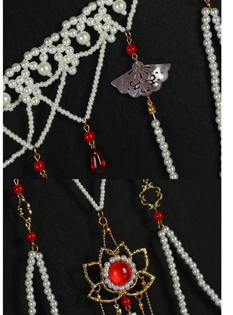 卓梦影珍珠腰链古风汉服腰链长流苏珍珠坦领齐胸腰襦裙复古旗袍配饰