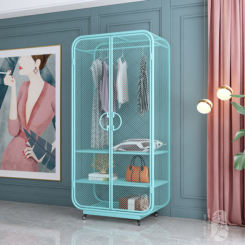 花娣落地衣架铁艺开放式衣柜轻奢现代金属铁艺双门时尚家用卧室简约