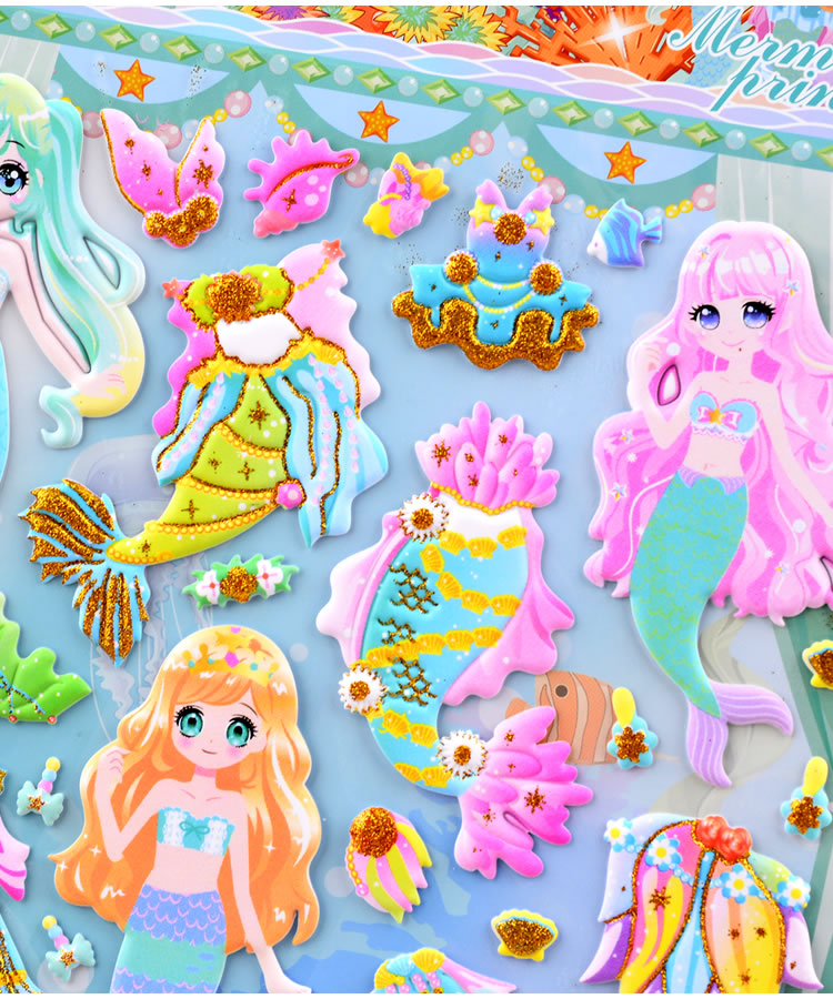 儿童贴纸美人鱼换装贴纸女孩人鱼公主百变穿衣服立体泡泡贴粘贴画