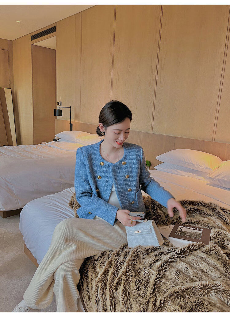 pote拉夏贝尔短外套明星款气质法式小众小香风新款春秋百搭粗花呢短