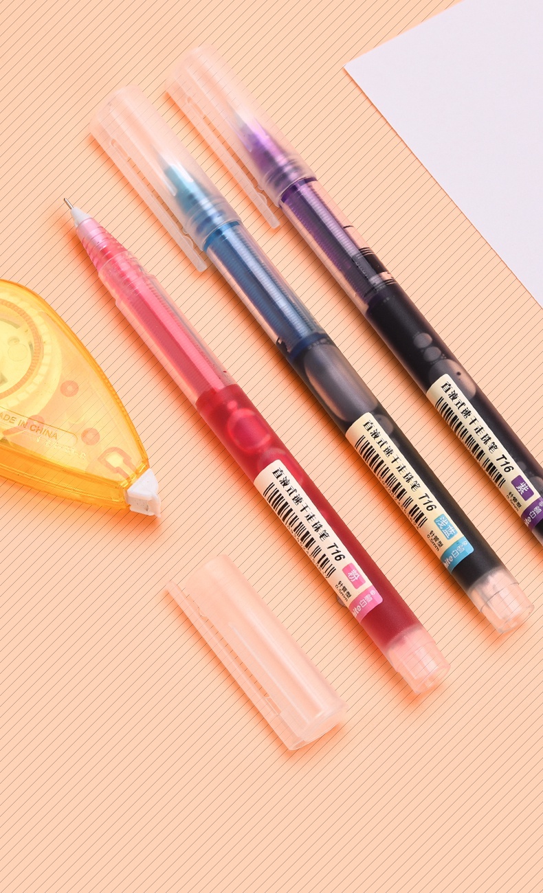 白雪中性笔直液式走珠笔05mm透明磨砂简约针管型t16多色彩笔学生考试
