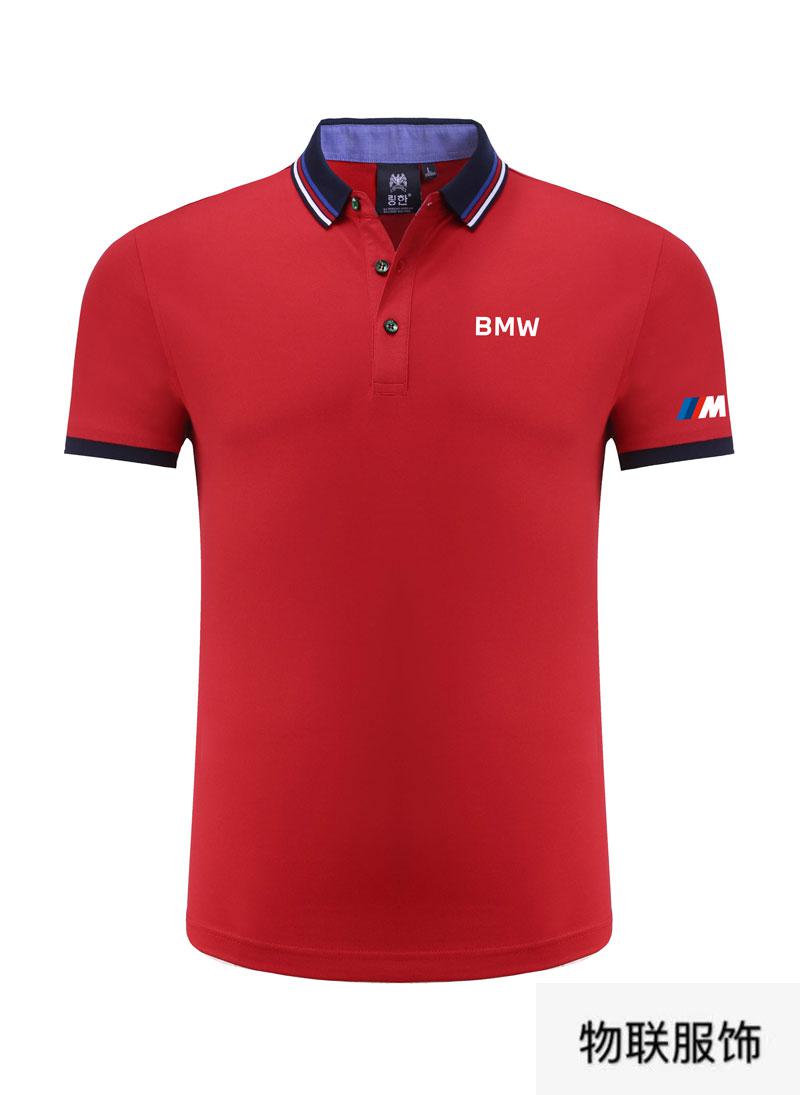 新品翻领宝马4s汽车美容工装polo衫赛车体恤衣服汽车4s店工 白色 bmw