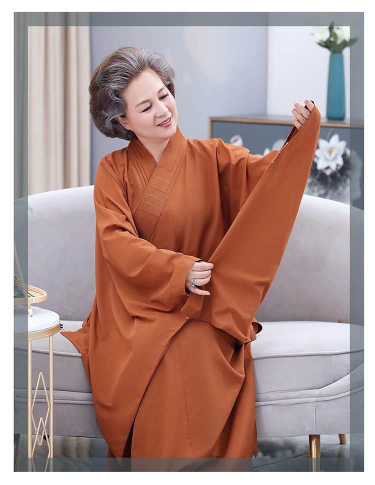 海青居士服女僧袍僧服僧服汉服禅服女袈裟大褂夏季长款台麻禅修服定制