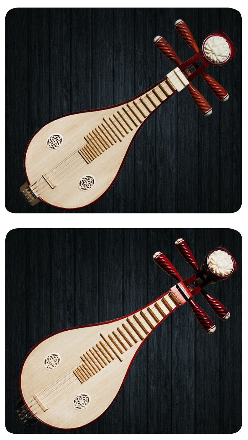 红花梨木柳琴乐器演奏初学入门铜品乐器 盒拨片 红木柳琴-白山口