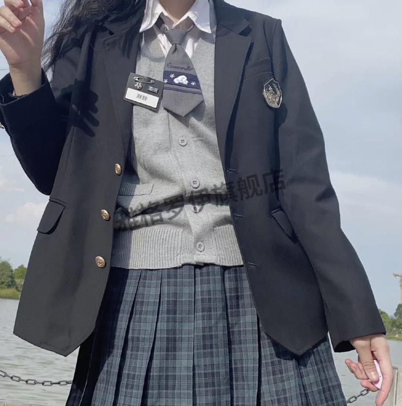 jk制服秋冬季套装烟灰jk半身裙秋冬初高中生学院风衬衫西装外套格子