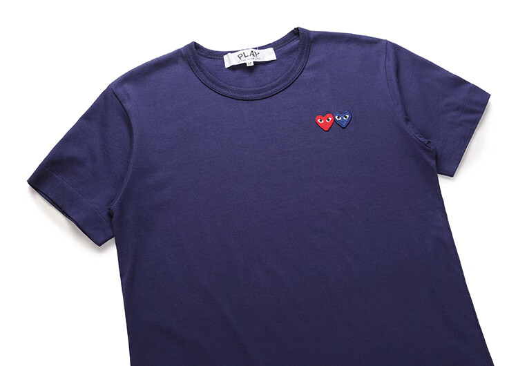 川久白色保玲cdg保玲t恤女play经典款双心刺绣爱心情侣短袖男白色双心