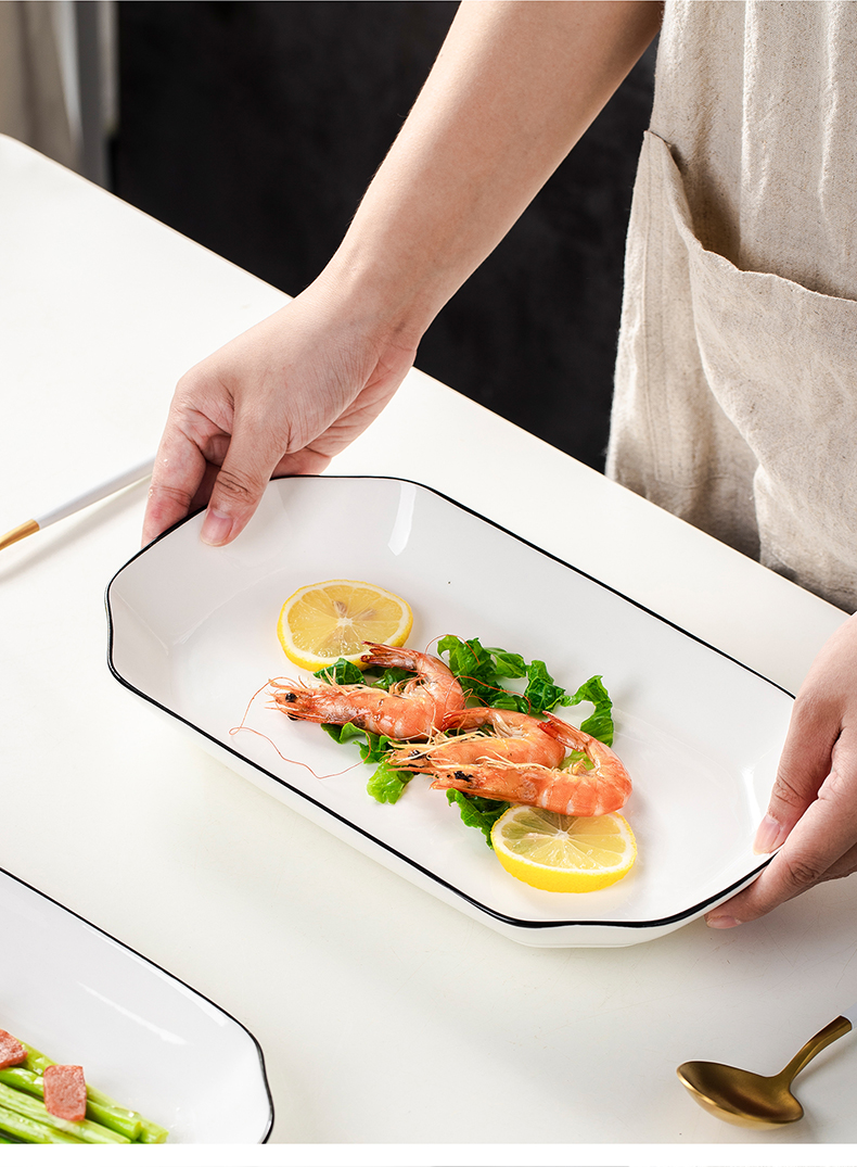 蒸鱼盘蒸鱼盘子蒸鱼盘子家用蒸鱼盘骨瓷2个北欧大号长鱼盘简约家用