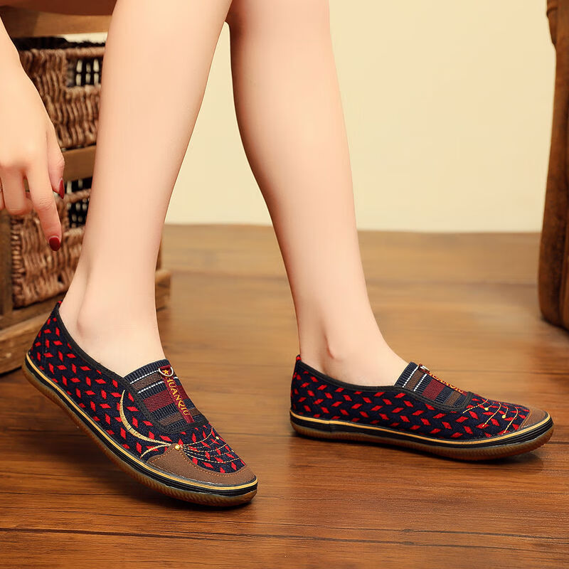 孚尼奴funinu夏秋款橡胶底布鞋女单鞋中老年软底防滑牛筋底一脚蹬田地