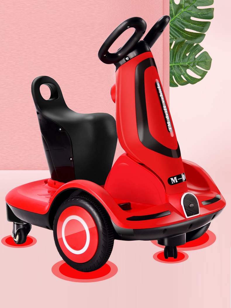 网红车儿童电动旋转摩托车宝宝可坐遥控车平衡飘逸转转车充电红色双