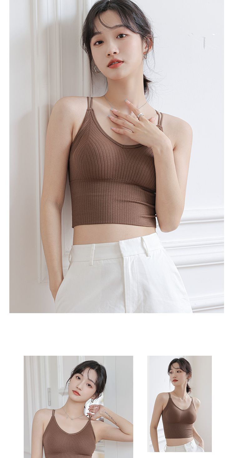 南极人美背u型后背交叉吊带背心女内衣带胸垫抹胸打底内搭白色短款