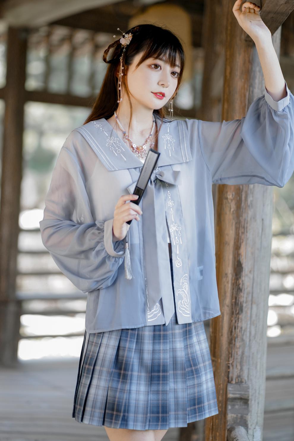 御茶家x御见国风中华风晚舟jk制服格裙短原创早春现货42cm裙长xl