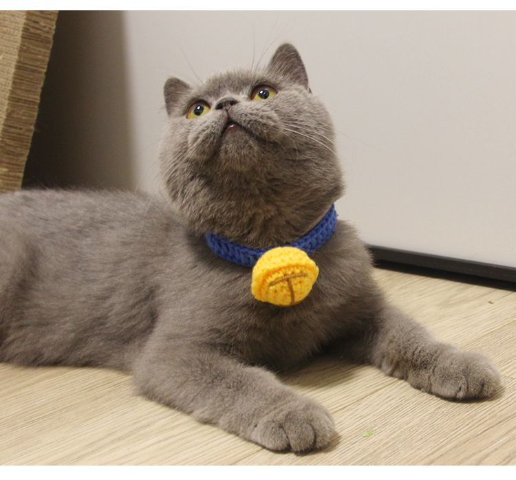 猫咪项链颈圈手工编织宠物项圈毛线针织猫咪配饰蝴蝶结无声铃铛项链