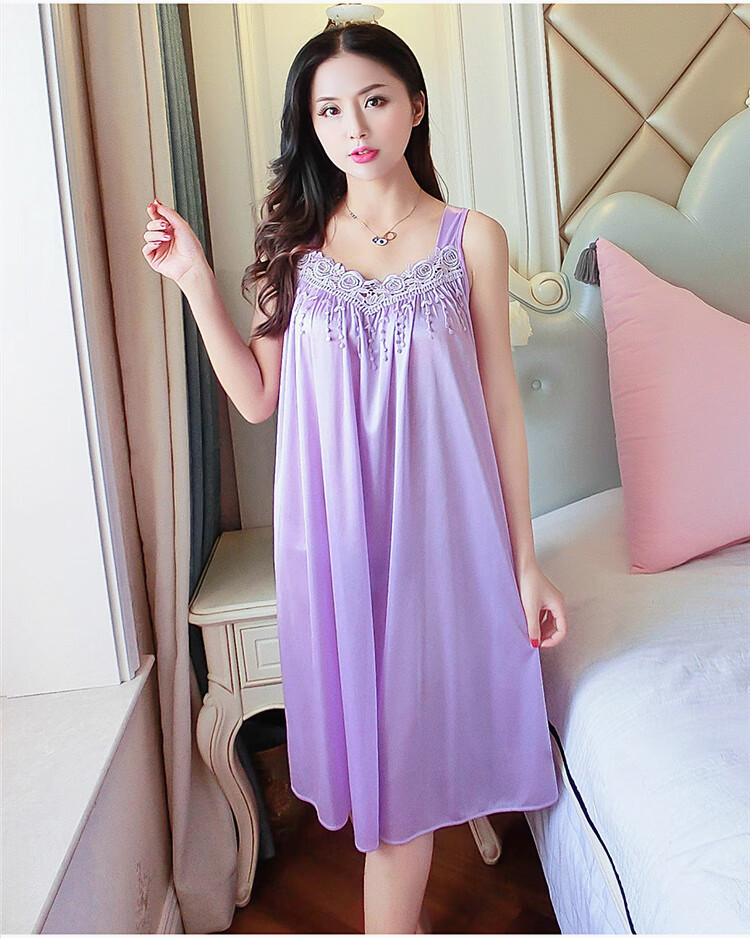 ck -睡裙女夏薄款冰丝胖宽松大码性感吊带睡衣夏季女士中长款连衣裙