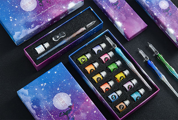 笔星空笔水晶笔手工创意学生钢笔古风蘸水笔网红生日礼盒套装旭泽零露