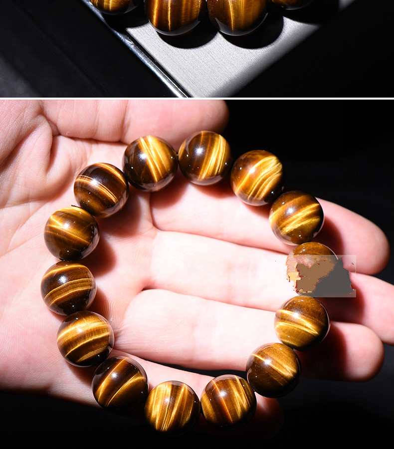 米聆 黄虎眼手链女 木变石虎睛石猫眼石单圈黄虎眼石手串男饰品 圆珠