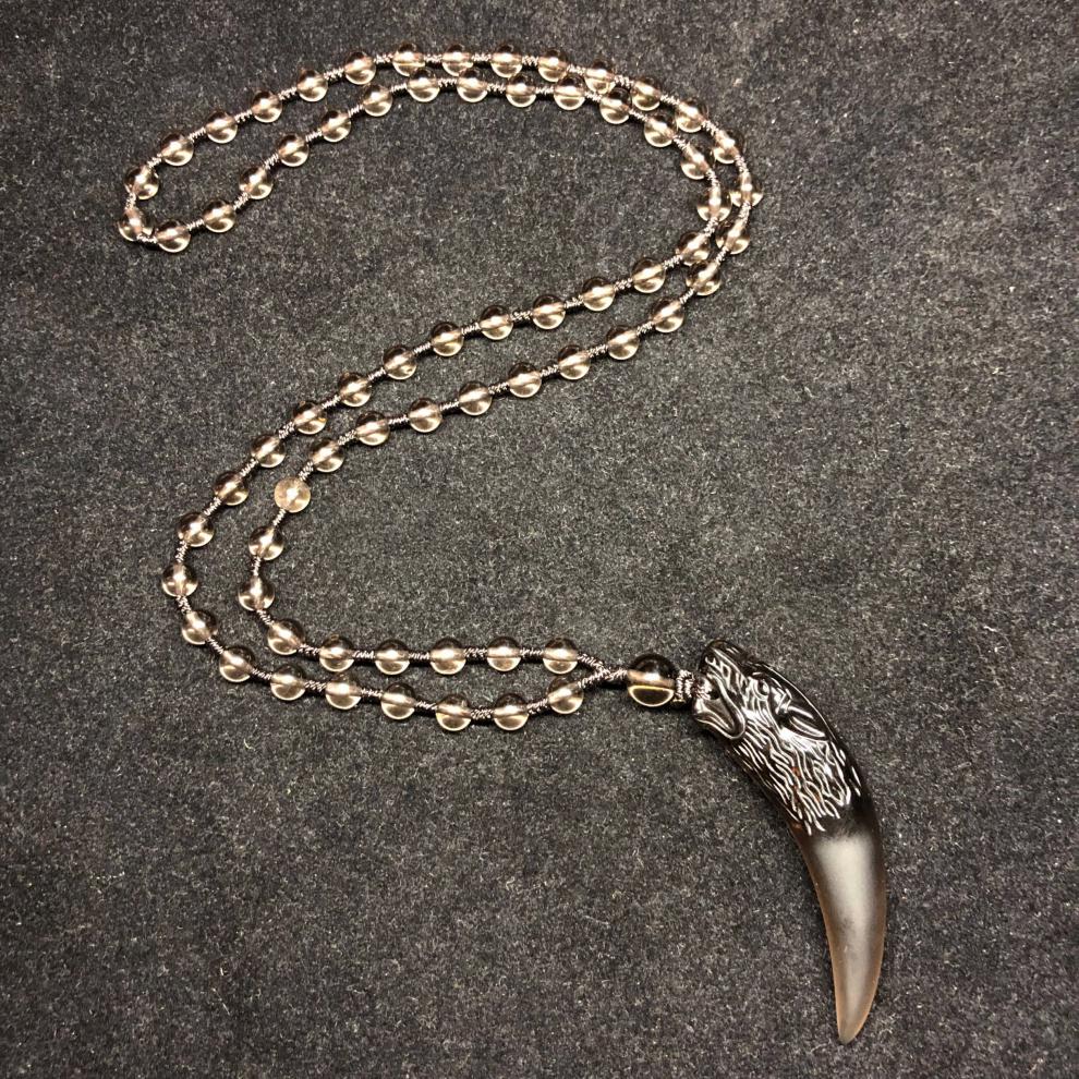 似卿冰种黑曜石狼牙吊坠男士女潮人个性牙齿情侣简约项链挂坠配棉绳