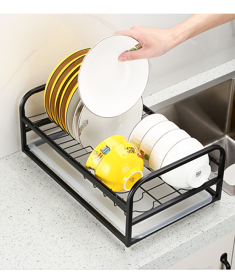 不锈钢碗架沥水架黑色碗碟架厨房置物架放碗筷碟架刀架餐具收纳架