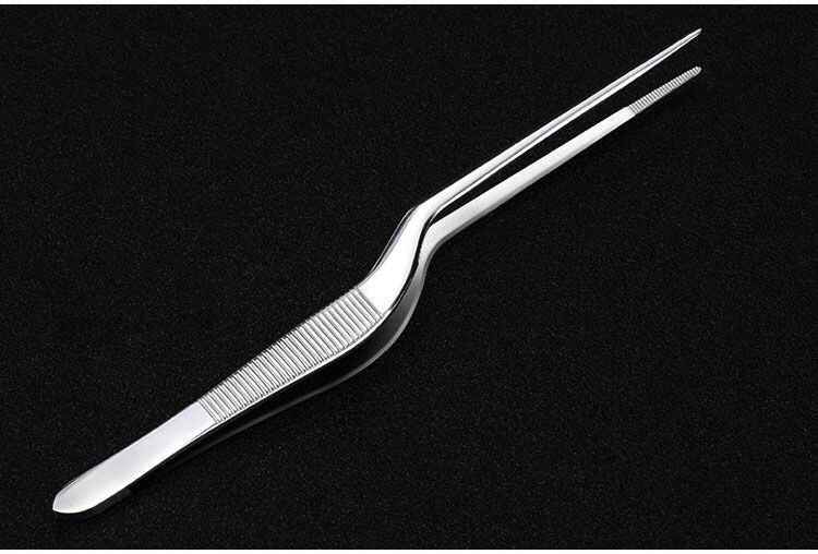 不锈钢304枪状镊子组培弯镊掏耳采耳耵聍夹鼻喉鱼刺镊子摆盘20cm精品