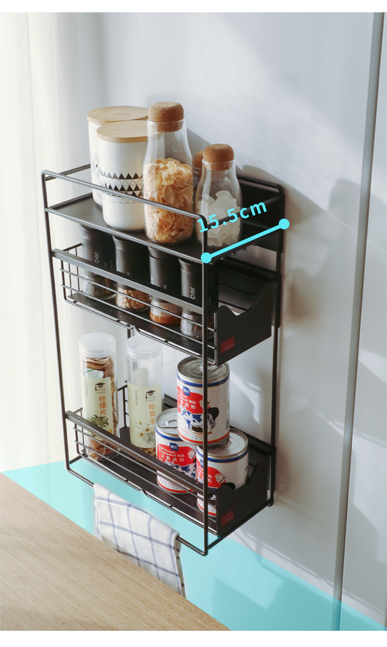 壁挂式磁吸挂架落地式台面下水槽储物架单层白色磁吸冰箱架配2个挂钩