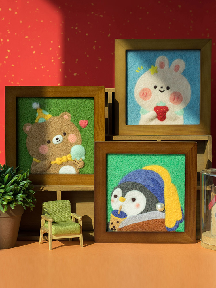 戳戳乐相框画 羊毛毡戳戳乐diy材料包情侣手工自制新年礼物玩偶装饰