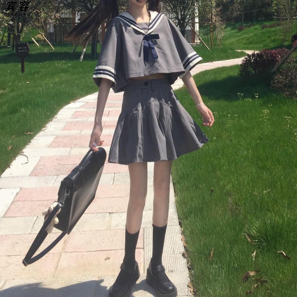 宾容jk制服套装新款韩版日系校服水手服海军领短款百褶裙两装女夏图片