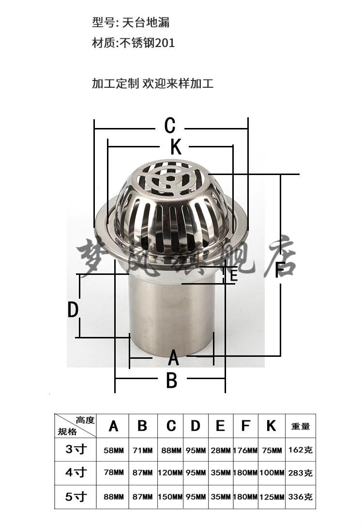 工程304不锈钢天台地漏110pvc75管屋顶防堵87型雨水斗防鼠地漏盖50管