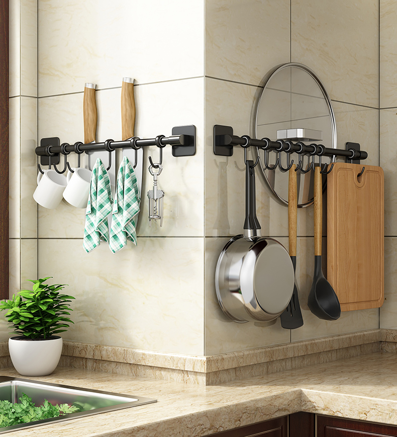 厨房挂钩免打孔强力勺子墙壁壁挂墙上挂杆置物架厨具挂架收纳排钩升级