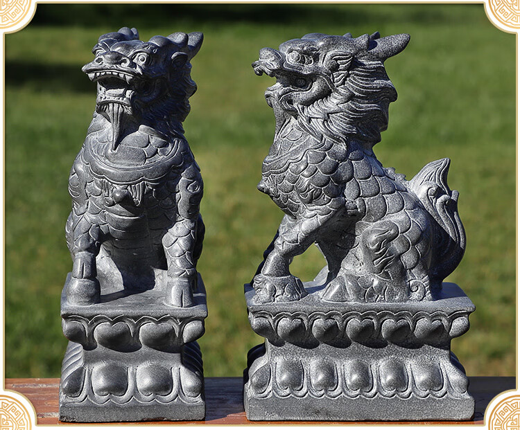 石头麒麟石雕青石雕刻麒麟摆件家用看门麒麟 高25宽10长16厘米一只