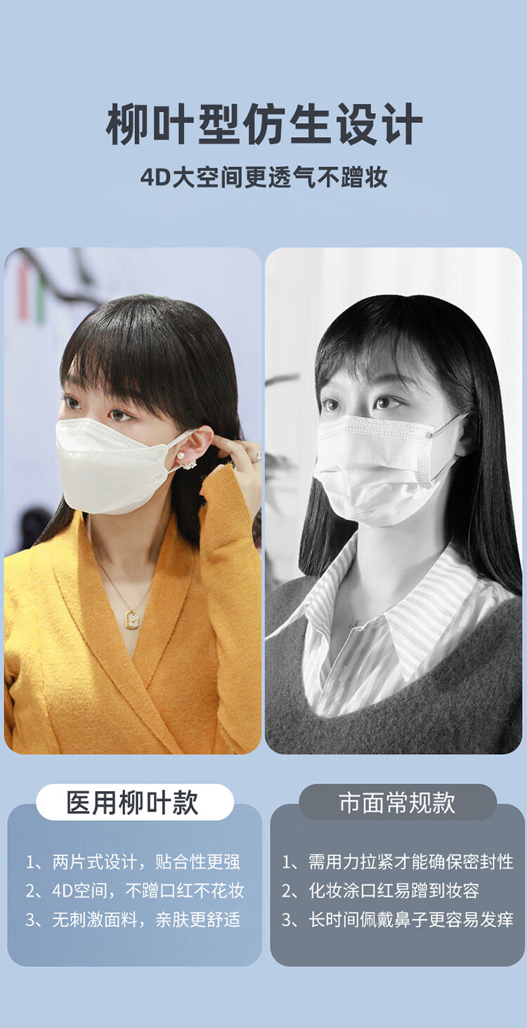 致净夏季一次性医用外科kn95柳叶型口罩鱼嘴型医用3d立体折叠口罩一次