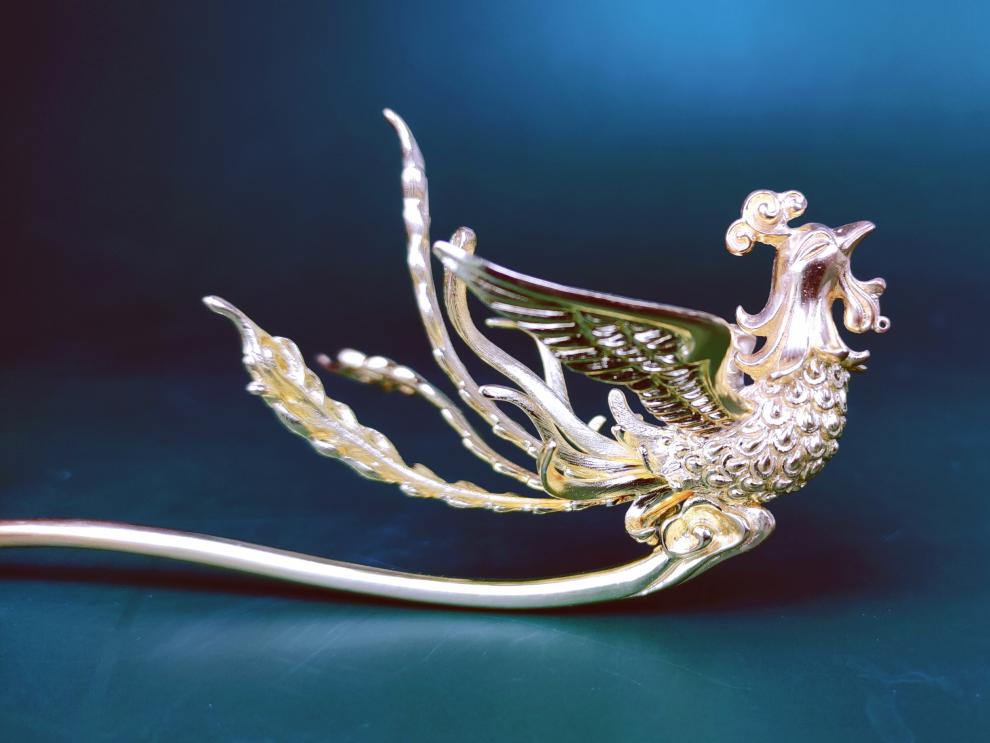 美芙仁手作凤凰足银簪发簪盘发银镀金凤簪汉服足银镀金款