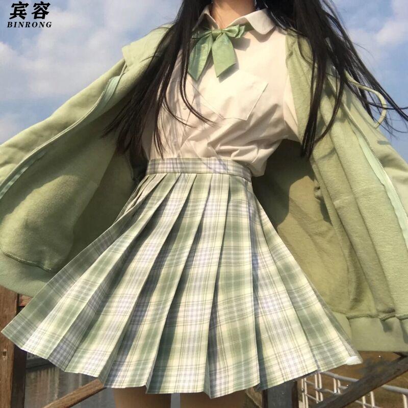 宾容雪松jk制服领结全装格女日系百褶短衬衫学生雪松白色长袖领结l105