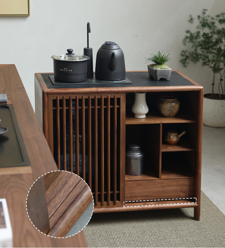 饮水机柜靠墙柜办公室现代简约茶水柜新中式茶水柜实木黑胡桃木茶边柜