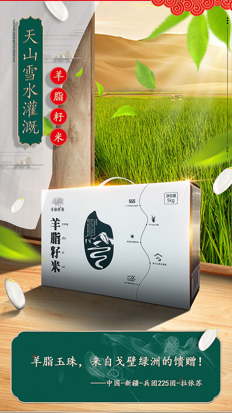 礼盒新疆羊脂籽米精选胚芽米宝宝沙漠大米雪山长粒香米礼盒装5kg