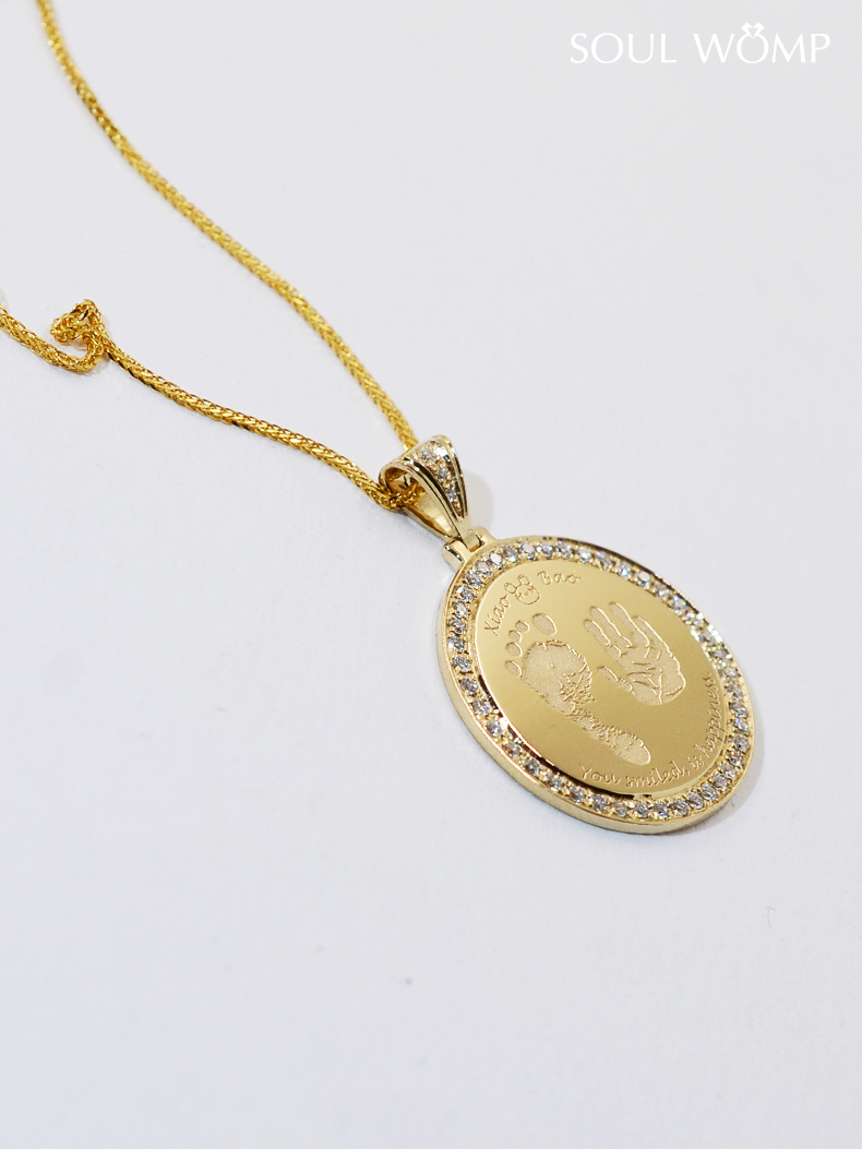 洛河18k金定制吊牌项链私人订制手脚印照片刻字生日七夕情人节礼物