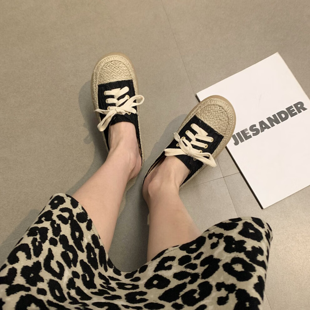 魅珺 渔夫鞋女渔夫鞋女平底鞋帆布鞋夏季新款透气包头拖鞋女外穿一脚