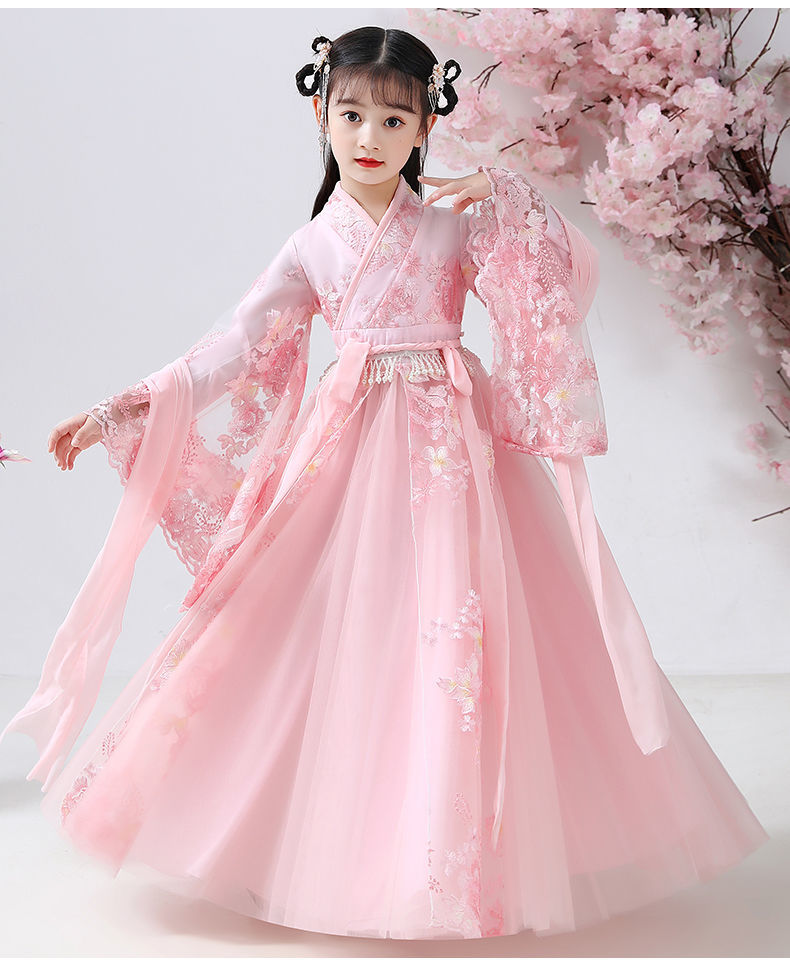 儿童中国风超仙连衣裙古风女童公主襦裙唐装女孩新款古装粉色裙子120