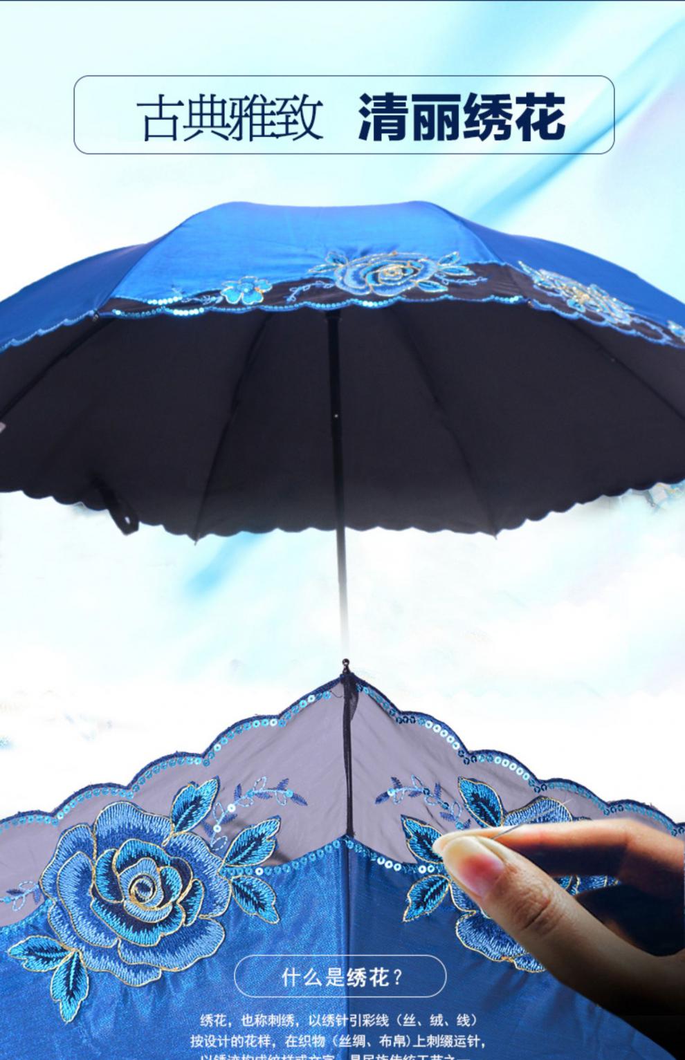 天堂伞遮阳防晒防ziwaixian女太阳伞折叠黑胶晴雨伞两用s 宝蓝【加厚