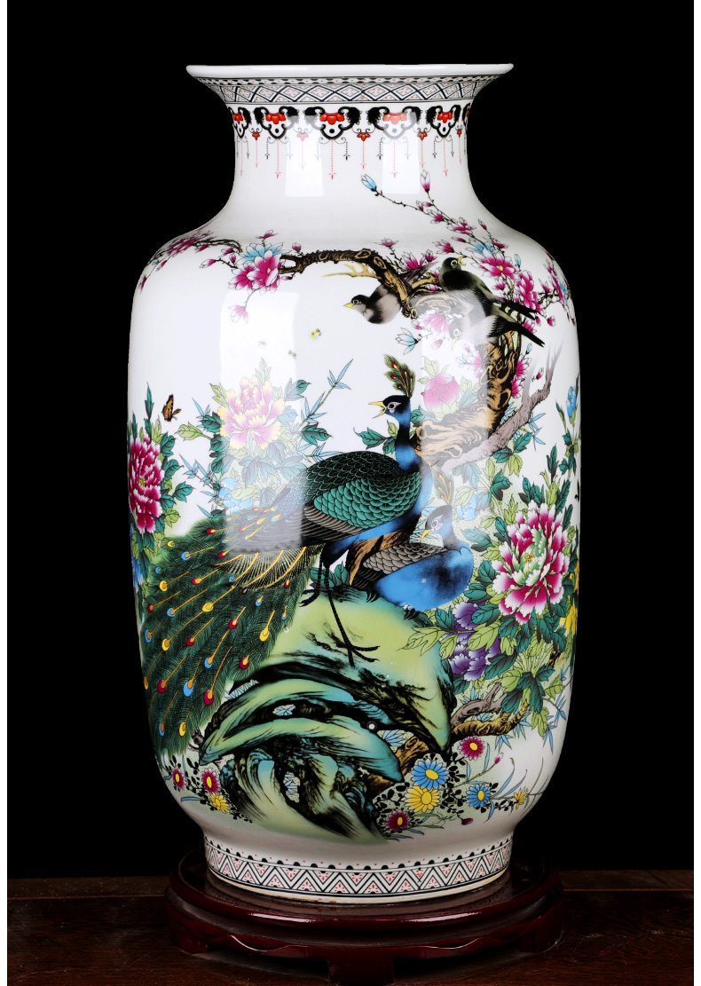 联谷撒家饰景德镇陶瓷器粉彩仿古中式年年有余冬瓜落地大花瓶客厅装饰