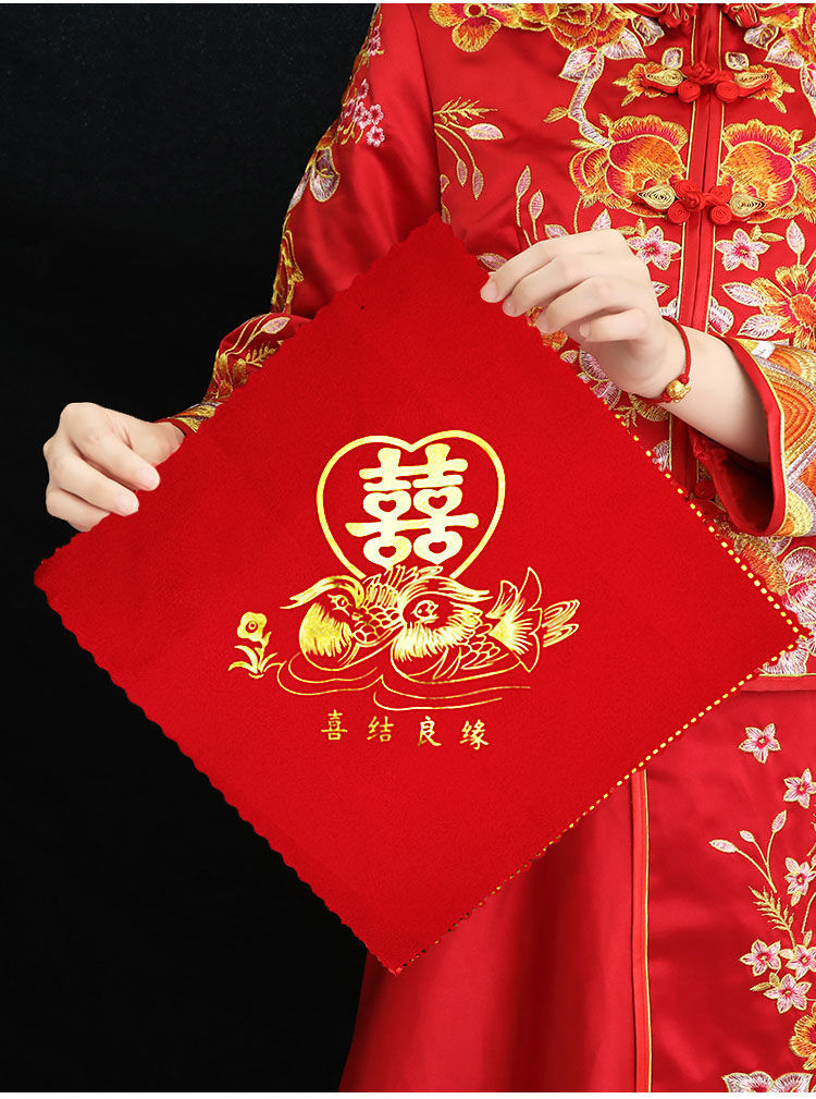 lucaly红色手帕结婚红手帕喜帕手绢小方巾婚庆婚礼红色喜字手绢女方