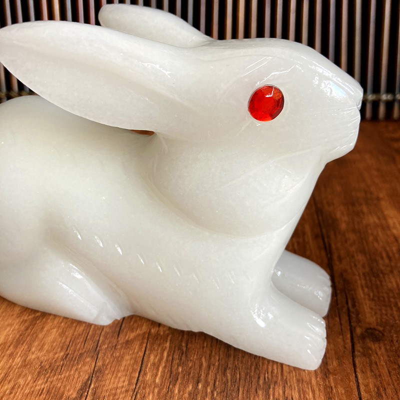 生肖兔玄关酒柜装饰家居吉祥物大号手工雕刻 长15厘米玉兔单只【图片