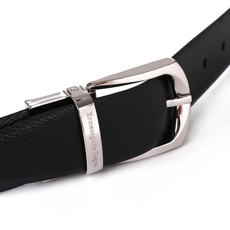 zegna杰尼亚男士经典牛皮针扣式可裁剪双面使用腰带皮带黑色120