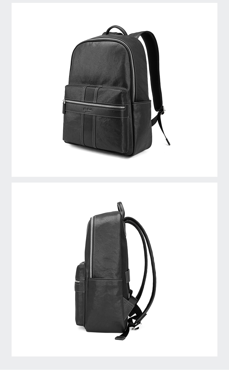 皮尔卡丹男包商务真皮大容量男士双肩包简约休闲牛皮新款电脑背包送