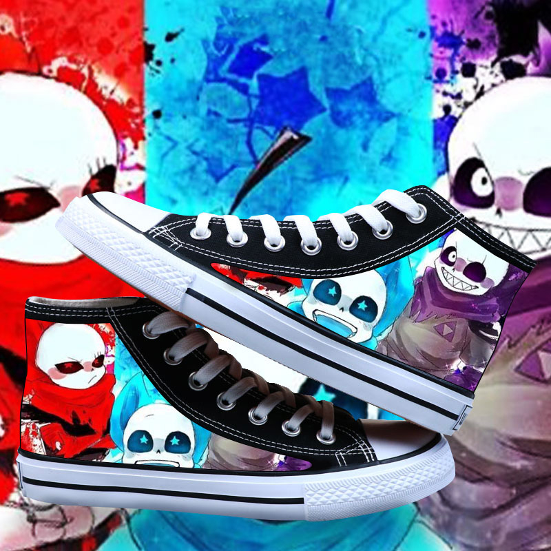 传说之下sans图案男孩鞋子秋高帮帆布鞋游戏周边涂鸦潮流学生板鞋
