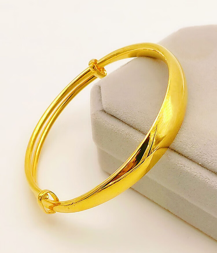 越南沙金手镯女士久不掉色金镀金首饰金色仿真镯子光面12mm宽面25克