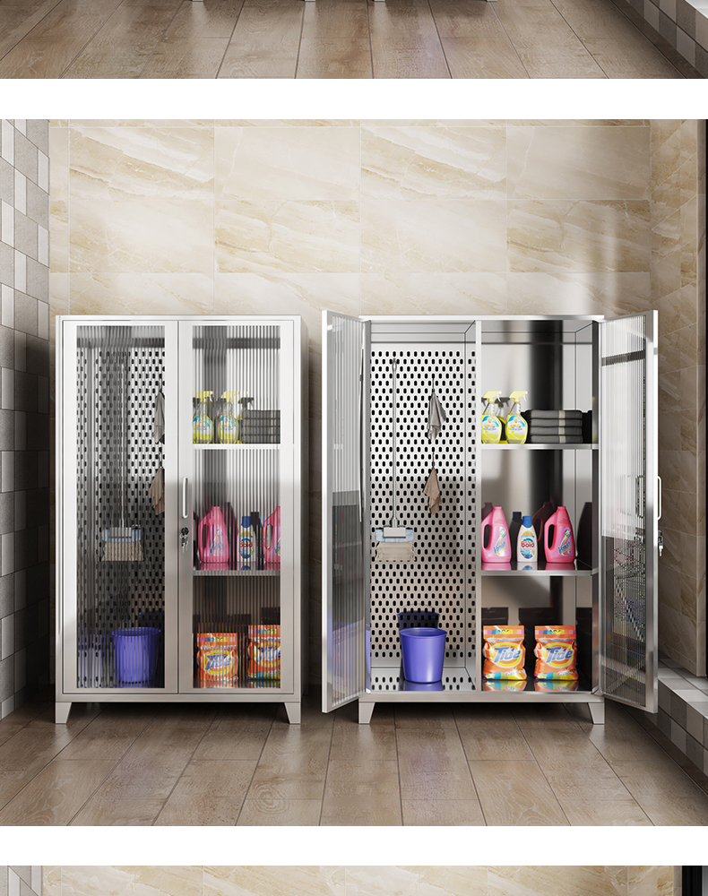 铁豹不锈钢清洁柜保洁卫生工具收纳柜家用白色置物拖把柜玻璃门家政柜