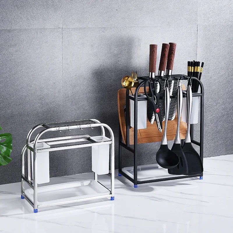 不锈钢多功能置物架刀架落地刀座锅盖砧板刀具厨房用品收纳架子全钢