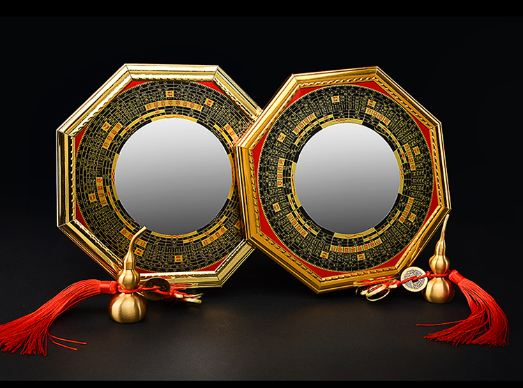 八卦镜凸镜家用门口吸财凸凹面镜阴阳九宫太极平面镜家居摆件凹镜铜钱